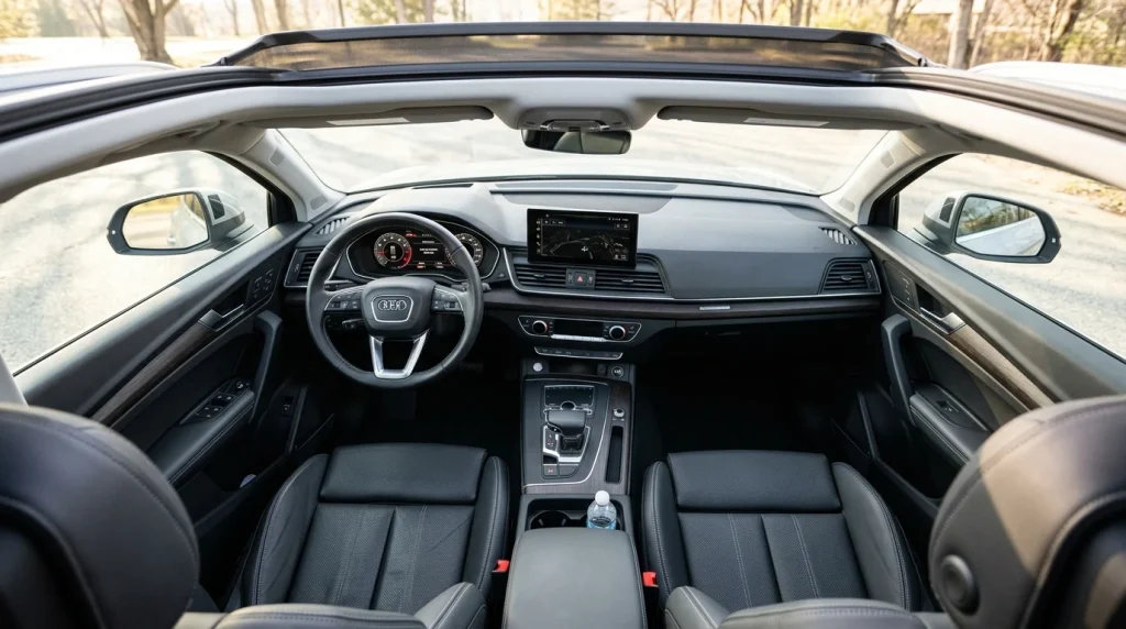 Modern interior dashboard and touchscreen infotainment system of a facelifted second-generation Audi Q5