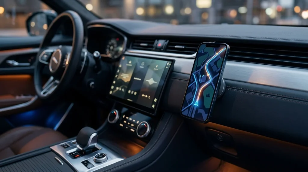 Does Audi Charge for Navigation? 2026 Cost & Trial Guide 5 Smartphone connected to a 2025 Audi Q5 dashboard showing Apple CarPlay navigation interface