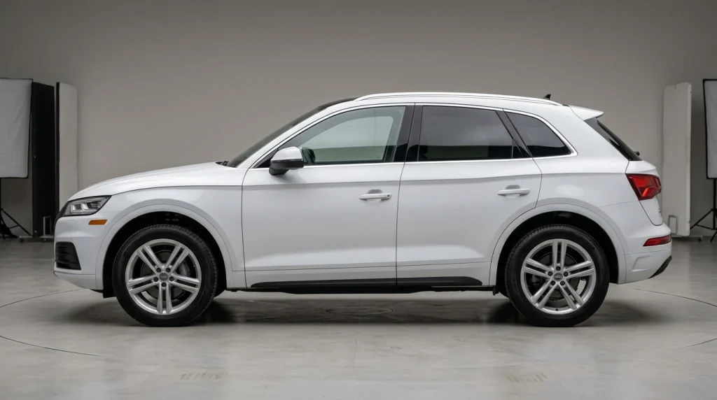 Technical side profile view of an Audi Q5 SUV highlighting overall vehicle length and proportions