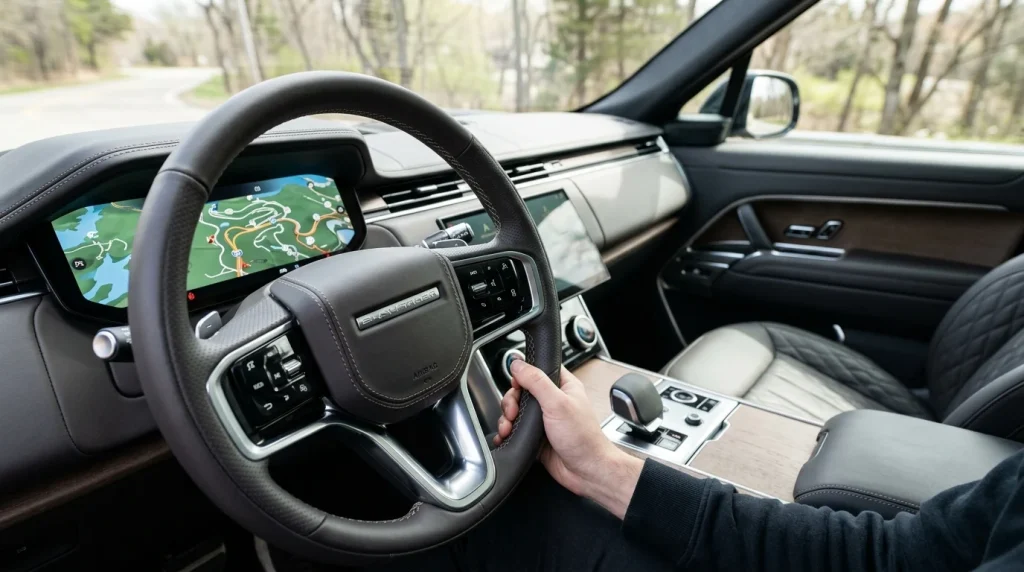 Detailed view of the premium digital cockpit and leather interior of a 2026 Audi Q5 Prestige trim.