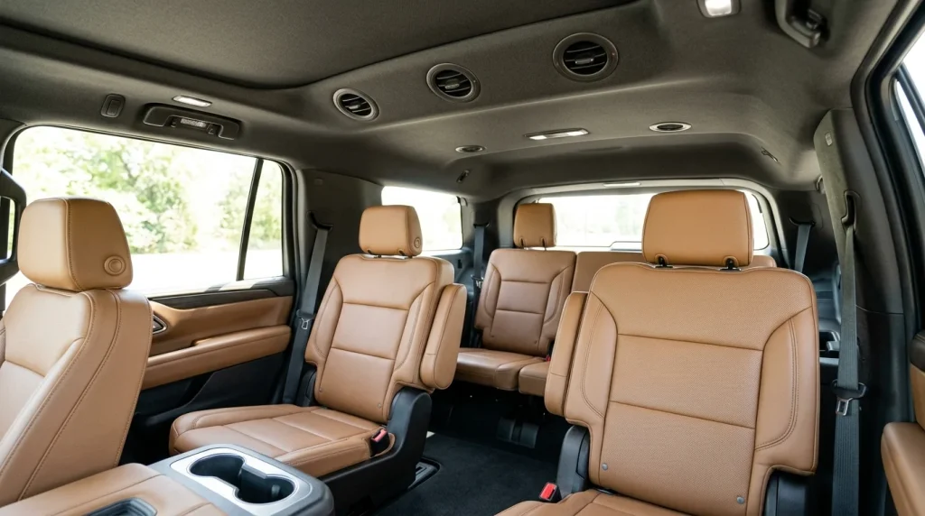 Ceiling mounted air conditioning vents and digital climate controls in the rear rows of a Toyota Grand Highlander