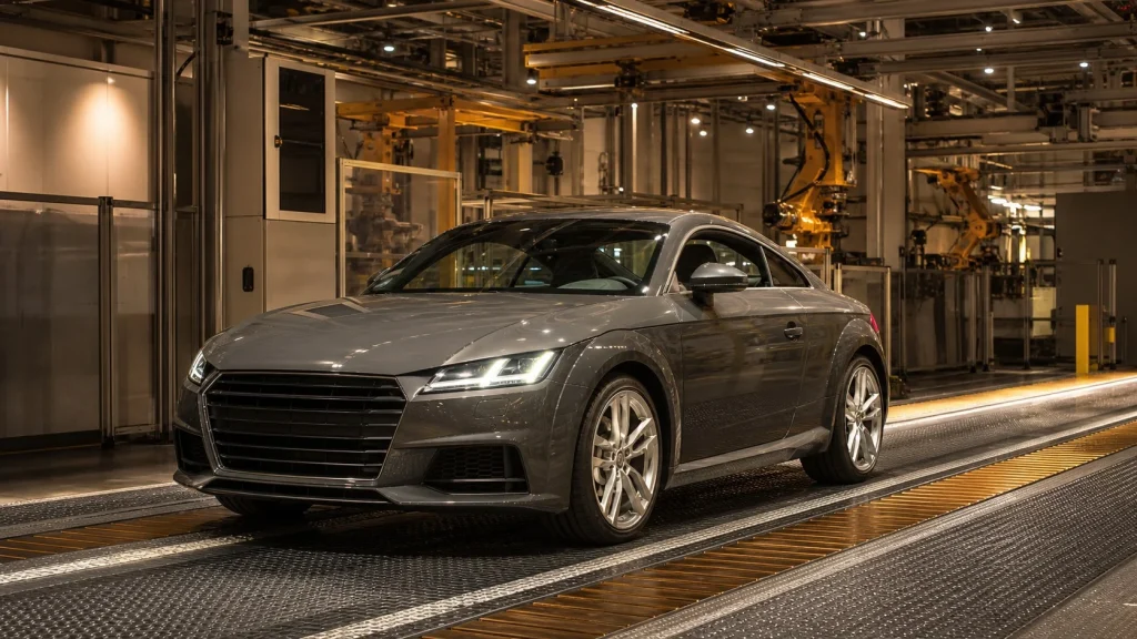 Final production Audi TT rolling off the assembly line at the Győr plant in Hungary after 25 years of manufacturing.