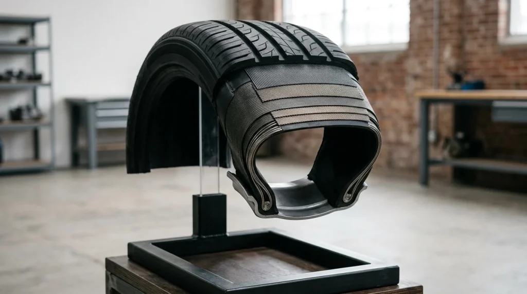 Technical cross-section display showing the reinforced internal construction of an Extra Load tire