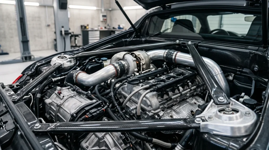 What Engine Does the BMW i8 Have? Hybrid Specs Explained 4 Detailed view of the rear-mounted 1.5-liter BMW TwinPower Turbo 3-cylinder engine in the BMW i8 chassis