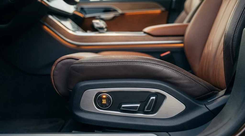 BMW Premium Package interior comfort features with power lumbar controls and heated seat buttons