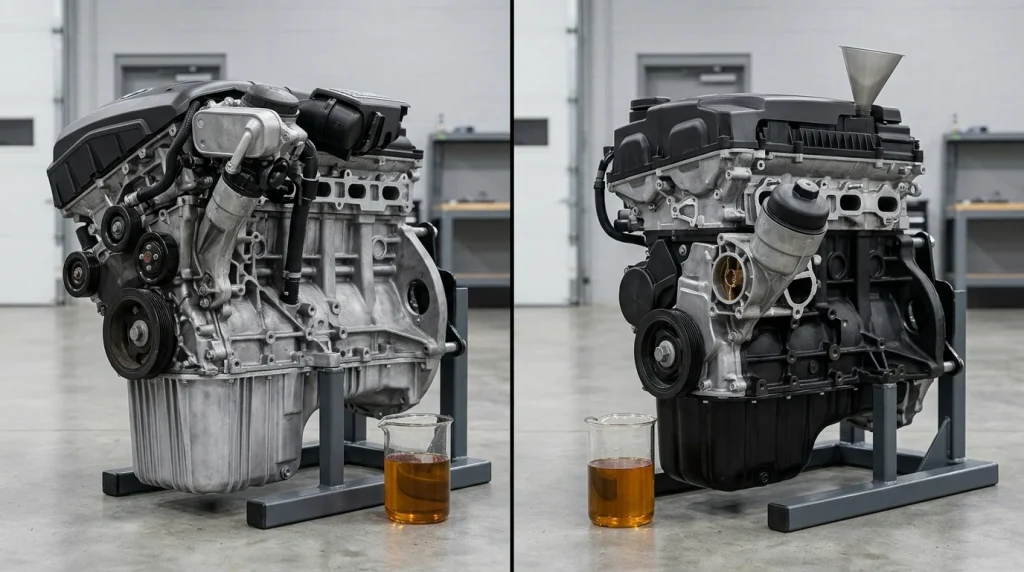 Oil capacity specification display comparing BMW N52 and N20 engine configurations