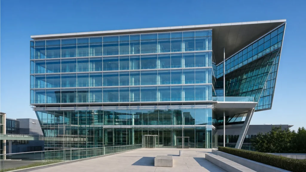 Exterior view of Audi corporate headquarters and main production site in Ingolstadt Germany.
